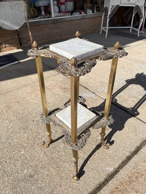 Two Tiered Victorian Brass & Marble Stand, Rusty Gold Antiques