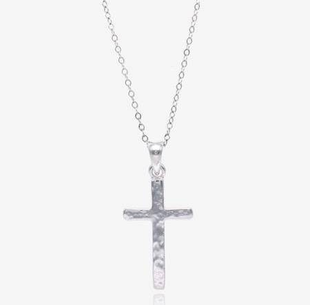 Silver hammered cross necklace